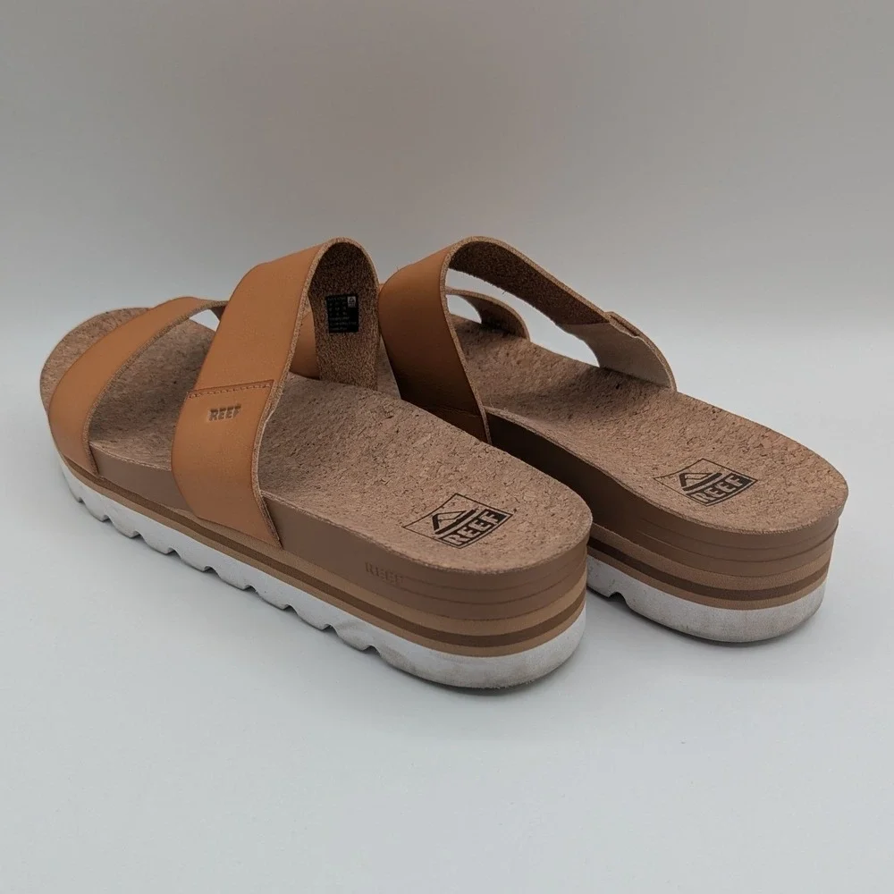 Reef Cushion Vista Hi Tan Vegan Leather Platform Slide Sandals Womens 12